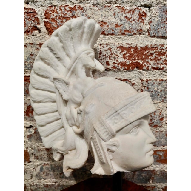 Italian Roman Warrior Head W/Feather Helmet -19th Century Italian Marble Sculpture For Sale - Image 3 of 9