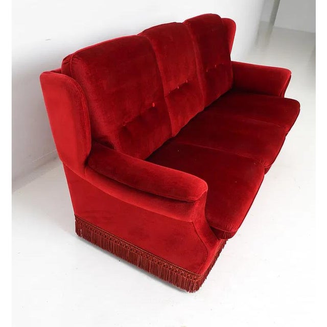 1960s Mid Century Tufted Back Ruby Red Sofa For Sale - Image 12 of 14