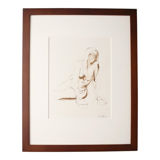 Seated Twist Original Ink Nude Figure Pen and Ink Drawing For Sale