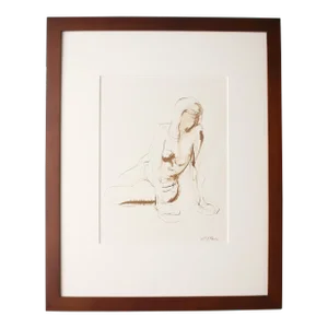 Seated Twist Original Ink Nude Figure Pen and Ink Drawing