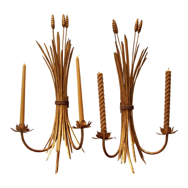 1960s Wheatfield Mid-Century Brass Sconces (Set of 2) For Sale