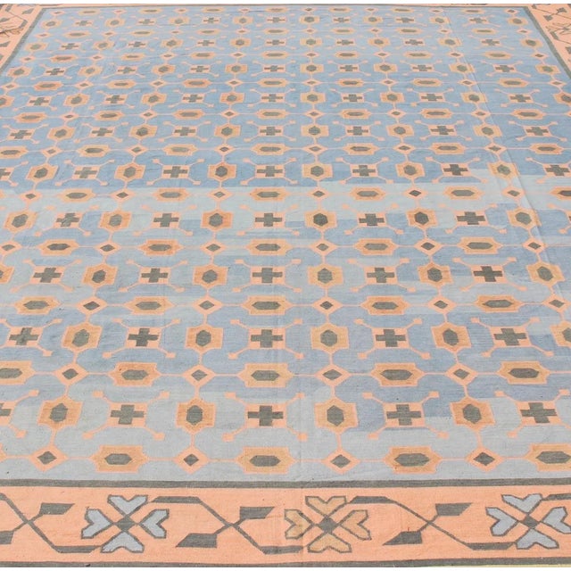 Mid 20th Century Multicolored Vintage Indian Cotton Dhurrie Rug With All-Over Geometric Design For Sale - Image 5 of 13