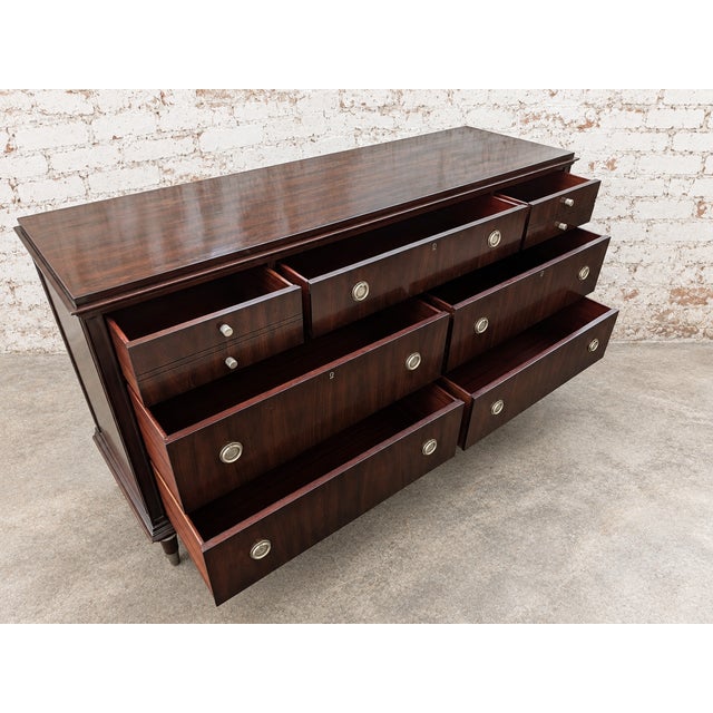 1970s Vintage MCM Henredon Solid Mahogany 7 Drawer Dresser With Silver Tapered Legs For Sale - Image 5 of 8
