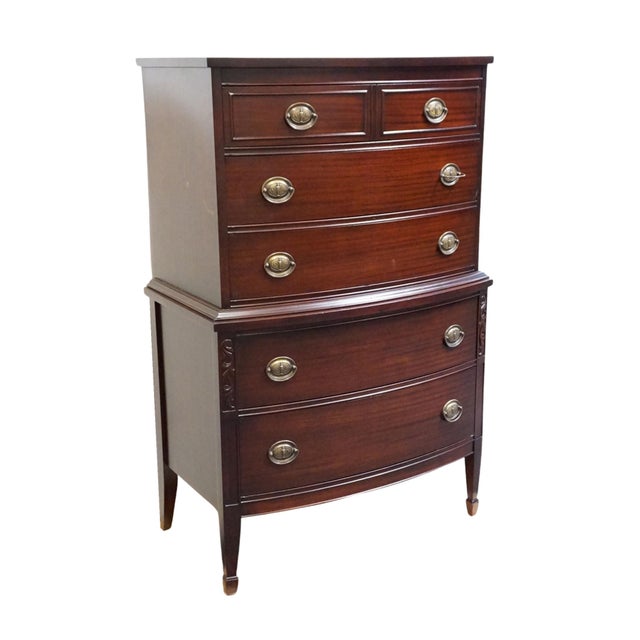 Traditional Vintage Antique Solid Mahogany Traditional Duncan Phyfe Style 34" Bow Front Chest on Chest For Sale - Image 3 of 11