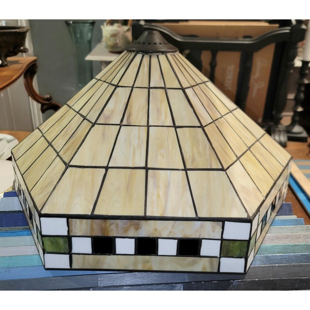 Vintage Arts and Crafts Style Stained Glass Lampshade For Sale In West Palm - Image 6 of 9