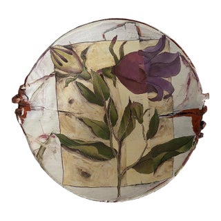 Studio Pottery Botanical Painted Lilly CenterpiecBowl, Artist Signed For Sale