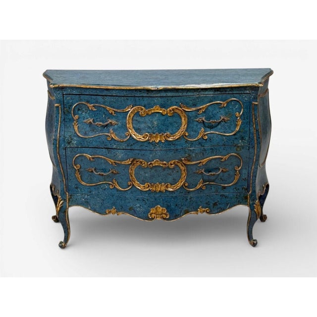 1950s Single Royal Blue and Parcel-Gilt Decorated Bombay Commode or Chest For Sale - Image 5 of 11