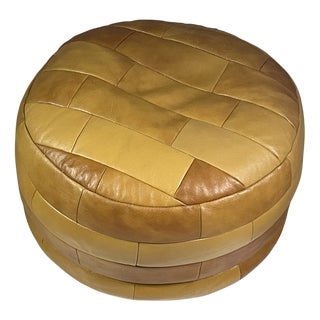 Brown Leather Patchwork Ottoman attributed to de Sede, Switzerland, 1970s For Sale
