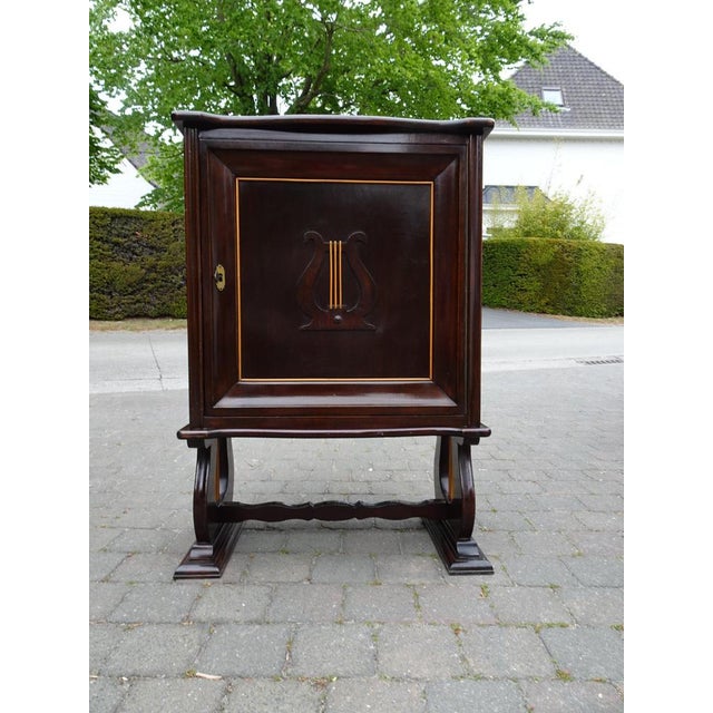 Italian Two-Tone Mahogany Lyre Cabinet in the Style of Borsani For Sale - Image 18 of 18