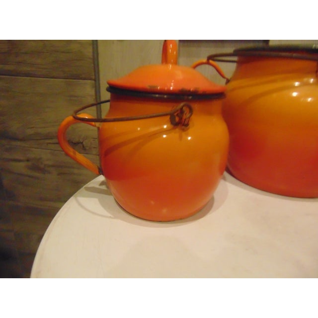 Art deco, enameled pots, dimensions: measured without handles, greater height 20 cm diameter 20 cm. average measured with...