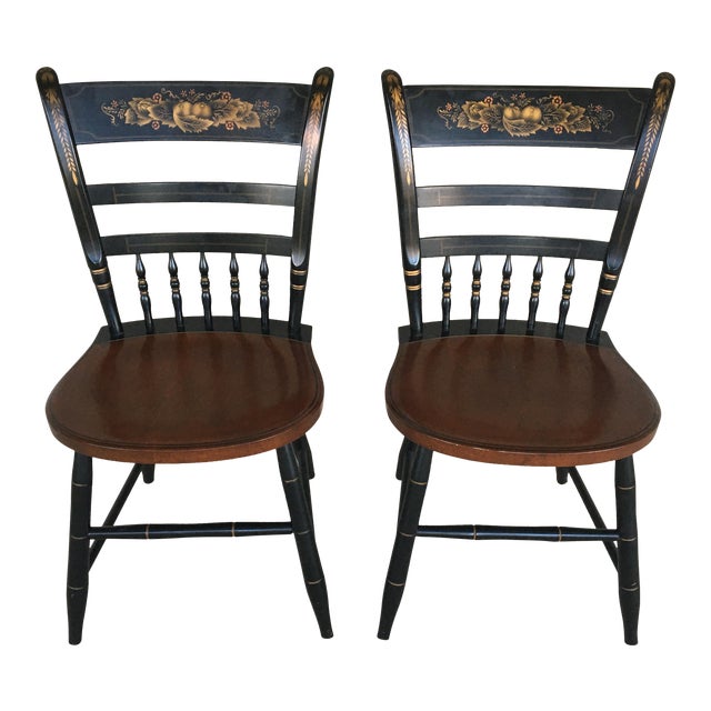 L. Hitchcock Black Harvest Country Sheraton Side Chairs a Pair Chairish