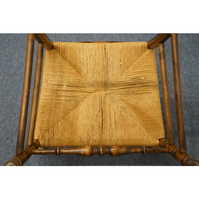 Ethan Allen Heirloom Nutmeg Maple Colonial Early American Ladderback Rush Seat Dining Arm Chair For Sale - Image 9 of 9