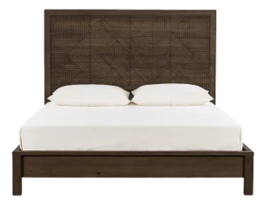 Walnut Stain Geometric King Bed Frame