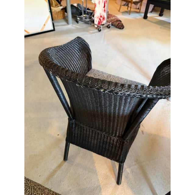 Set of 5 Lamberts Black Wicker Arm Chairs With Custom Perennials Seat Cushions For Sale - Image 13 of 14