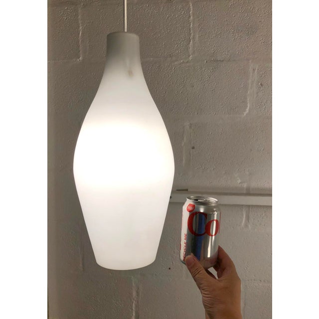 Glass Mid-Century Scandinavian Three-Drop Cascade Opaline Cased Glass Bowling Pin Lights in Teak, 1960s For Sale - Image 7 of 15
