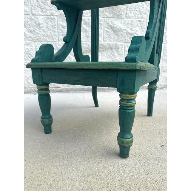 Italian Tuscany Italian Country Carved &Amp; Distressed Green Painted Wood 3-Step Library Ladder For Sale - Image 3 of 11