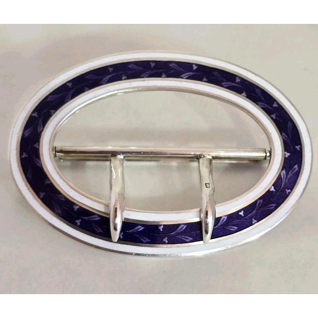 Antique Edwardian Sterling Silver Guilloché Enamel Buckle, 1910 For Sale - Image 11 of 18