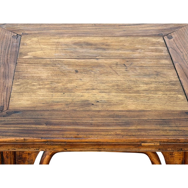 Vintage Rustic Raw Wood-Square Ming Style Apron Low Coffee Table For Sale - Image 9 of 15