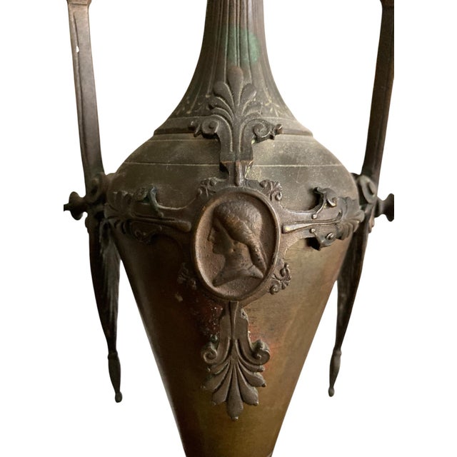 Late 19th Century Neoclassical Urn on Marble Base – Late 19th to Early 20th Century Patinated Metal (C. 1880–1920) For Sale - Image 5 of 5
