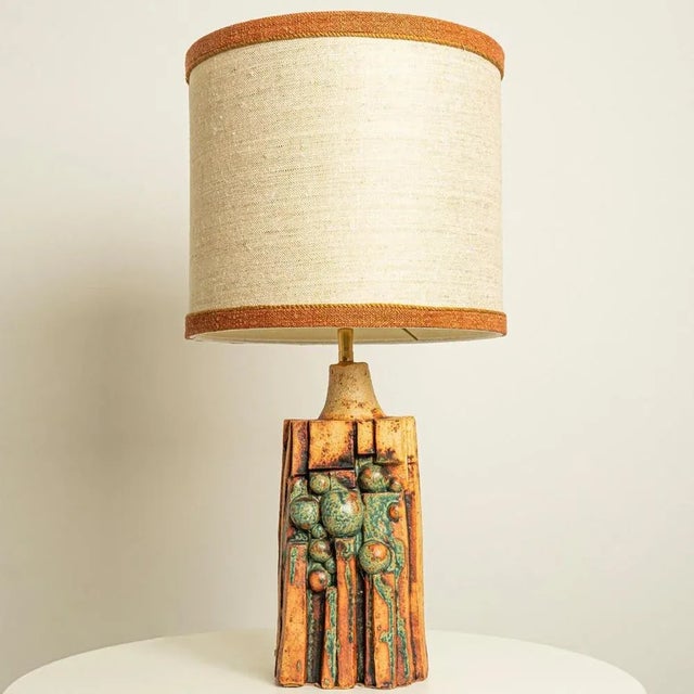 Ceramic Table Lamp with Custom Silk Lampshade by René Houben, 1960s For Sale - Image 6 of 11