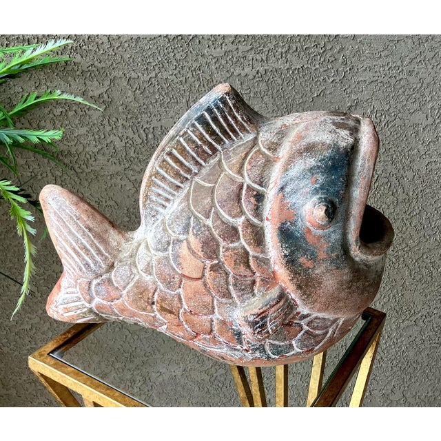 Rustic Chic Late 20th-Century Barro Rojo (Red Clay) in or Out of Doors Wide-Mouth Fish Planter, Mexico For Sale - Image 10 of 18