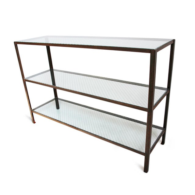 Mesco Wire Glass & Iron Shelf / Console Table | Chairish