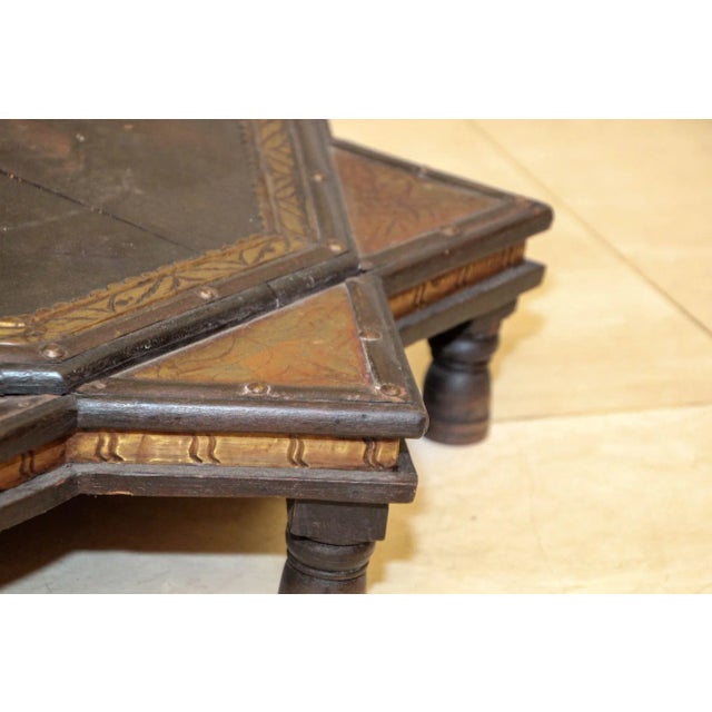 Indian Star Shape Wooden and Brass Low Coffee Table 1950s For Sale - Image 12 of 12