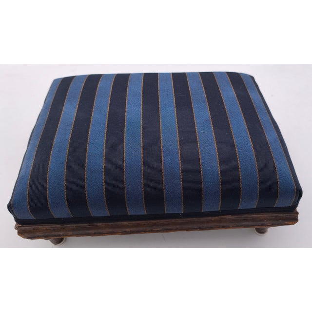 Antique Ottoman with Blue Striped Fabric by Fußschemel, 1920s For Sale - Image 3 of 3