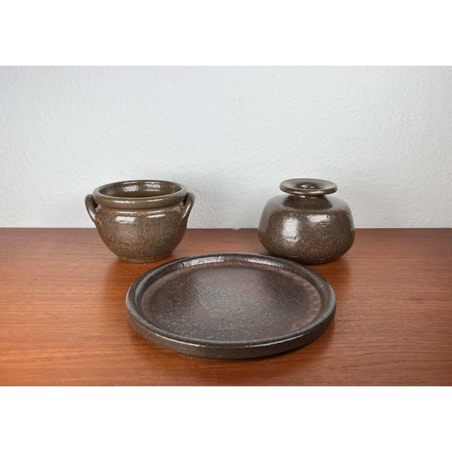 Mid-Century Modern German Studio Pottery Vessels, Plate, Vase, Bowl from Rudi Stahl, 1960s, Set of 3 For Sale - Image 12 of 18