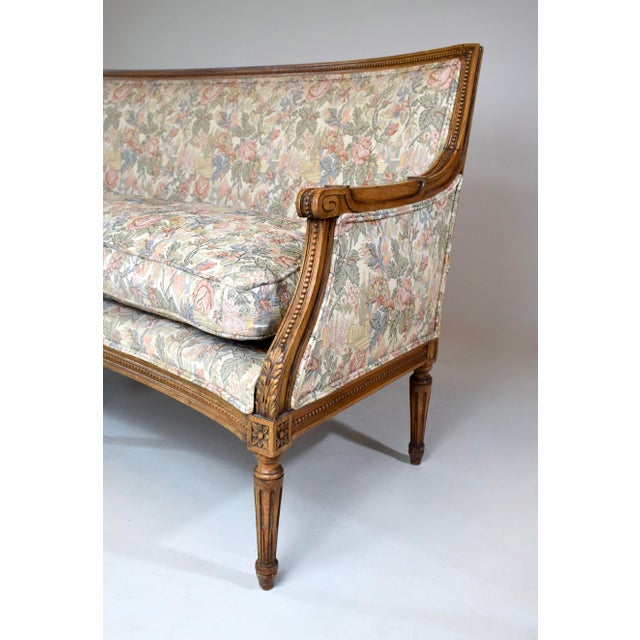 Louis XVI Style Sofa, Hand-Carved Walnut, Floral Tapestry, Usa, 1960s For Sale - Image 13 of 13