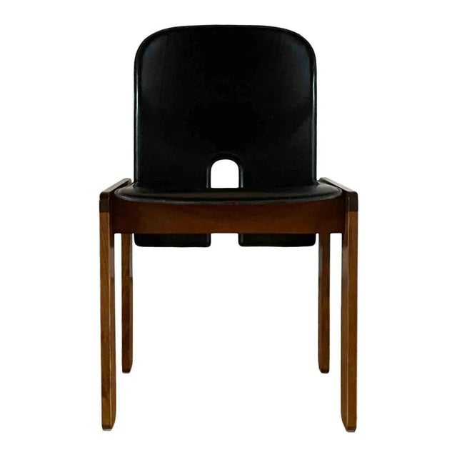 Walnut & Black Leather Model 121 Dining Chairs & Extendable Model 778 Dining Table by Tobia & Afra Scarpa for Cassina, 1968, Set of 5 For Sale - Image 13 of 18