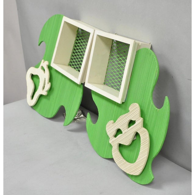 Mid-Century Modern Vintage Mid Century Modern Green Theater Mask Shadowbox Wall Pocket Shelf - Pair For Sale - Image 3 of 17