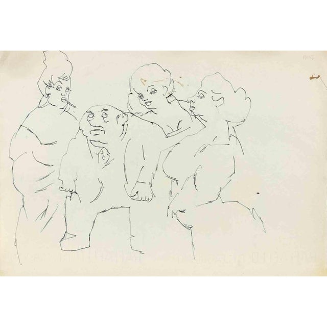Watercolor on paper. Hand signed in pencil lower right. Another pen drawing on rear. Very good condition. This piece is...