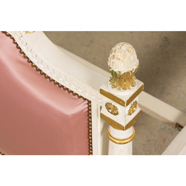 Mid-Century Louis XVI Twin Bed Frames, Pink Silk, Painted Wood, 1940 For Sale - Image 14 of 18