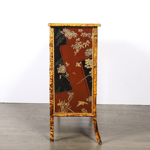 Art Deco Bamboo & Cubist Red & Black Geometric Detailed Gilt Chinoiserie Cabinet For Sale - Image 11 of 18