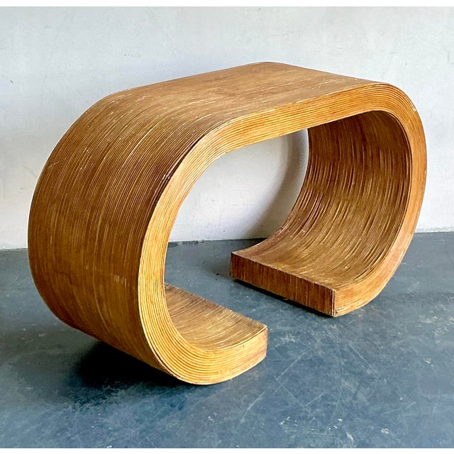 Wood Vintage Boho Pencil Reed Scroll Console Table For Sale - Image 7 of 8