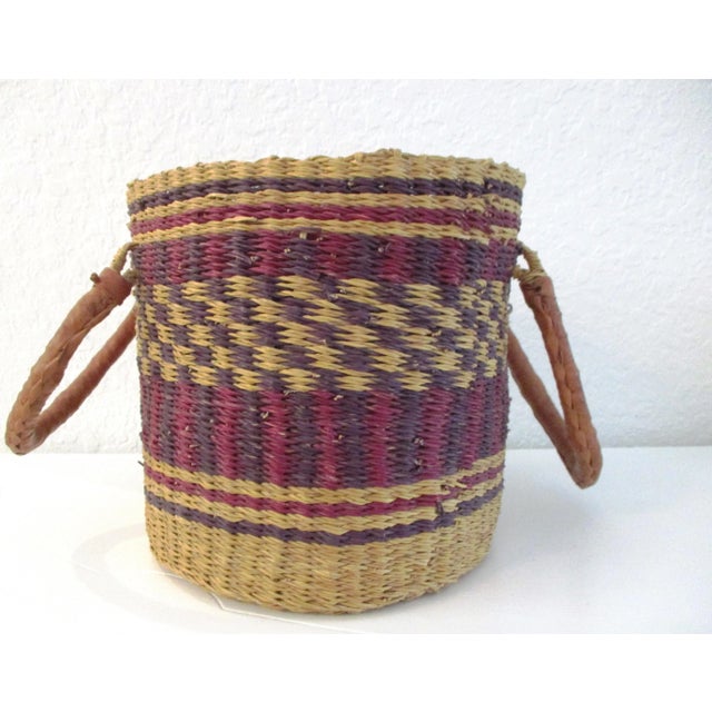 2000 - 2009 African Hand-Woven Leather Handled Market Basket For Sale - Image 5 of 5