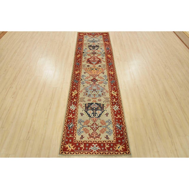 Farmhouse Kazak Runner 2’9” X 9’4” Gray Wool Tribal Hand-Knotted Oriental Rug For Sale - Image 3 of 14