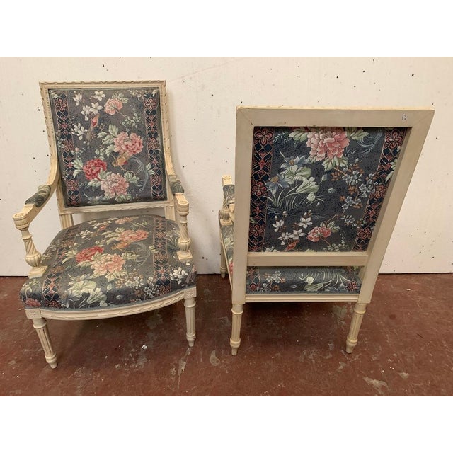 Green Louis XVI Style Armchairs in White Lacquered Beech, 20th Century, Set of 2 For Sale - Image 8 of 12