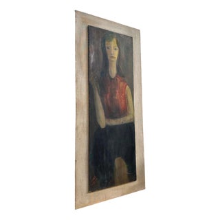 Flemish Artist, Female Portrait, Painting on Wood, 1950s For Sale