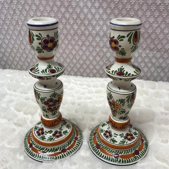 Gorgeous vintage Delft Polychomatic candle stick holders! They would match very nicely with the delft vases listed before...