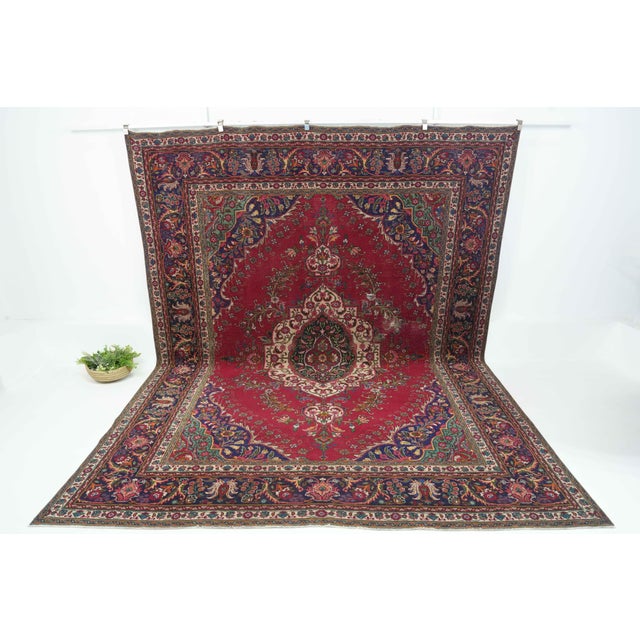 1970s Vintage Persian Handmade Wool 9x12 Red Area Rug For Sale In San Francisco - Image 6 of 11