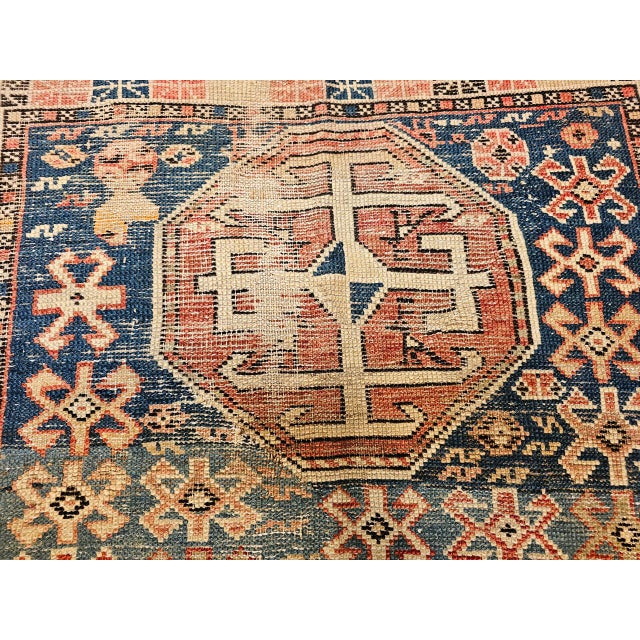 19th Century Caucasian Shirvan Area Rug, Tribal Geometric Pattern, Blue & Ivory, 3’ x 5’ For Sale - Image 16 of 17