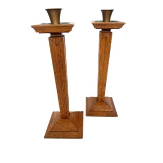 Pair of Mid 20th Century Arts & Crafts Wooden Candlestick Holders For Sale