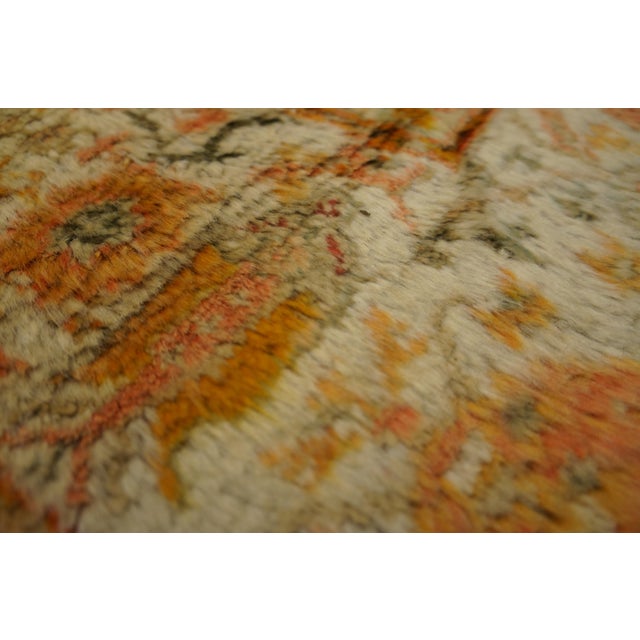 Late 19th Century 1880s Gray Orange Medallion Hand Knotted Antique Turkish Oushak Prayer Rug 4' X 6' Angora Wool Carpet For Sale - Image 5 of 6