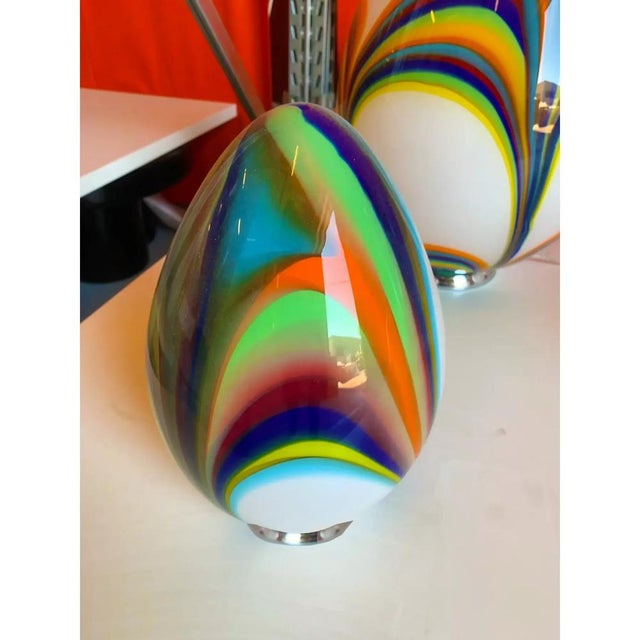White Egg Table Lamps in Multicolored Glass from Simoeng, Set of 2 For Sale - Image 6 of 7