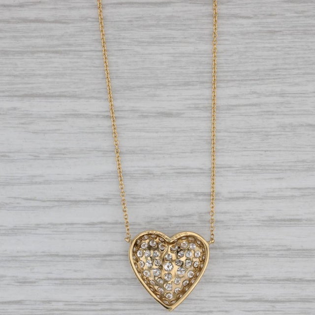 Metal 2.70ctw Diamond Heart Pendant Necklace 18k Yellow Gold 15.5" Rope Chain For Sale - Image 7 of 7