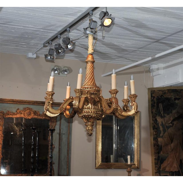 Traditional Eight Arm Carved Giltwood Chandelier For Sale - Image 3 of 8