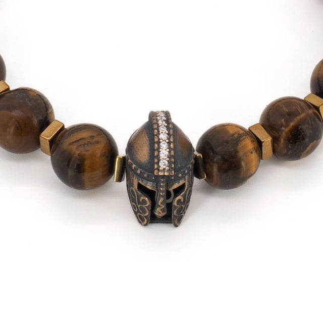 Contemporary Tiger's Eye Stone Beaded Gladiator Men's Bracelet For Sale - Image 3 of 7
