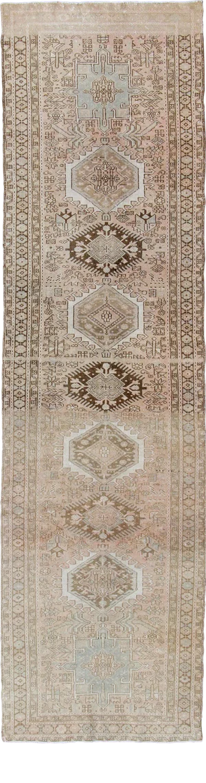 Vintage Persian Karajeh Runner With Geometric Medallion Design in Soft Neutral